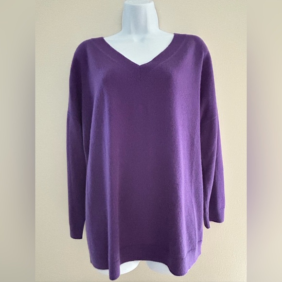Talbots Plus Petite Pure Cashmere Deep Purple V-Neck Soft Sweater Women’s 3XP - Picture 1 of 6